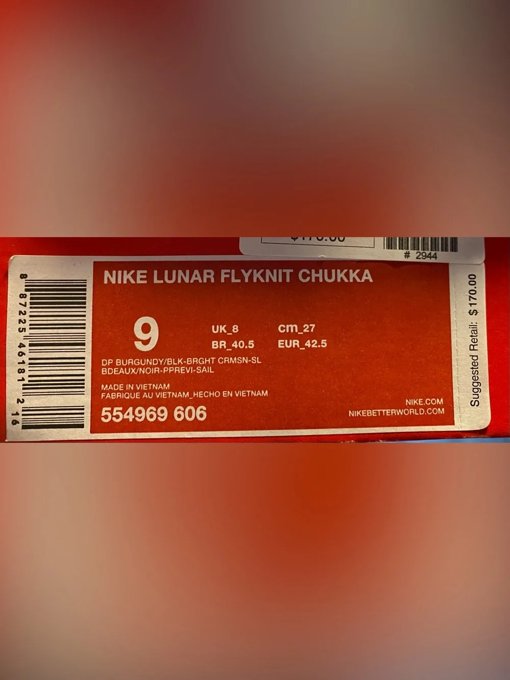 Nike Lunar Flyknit Chukka Men’s Size 9/Women’s Size 10.5